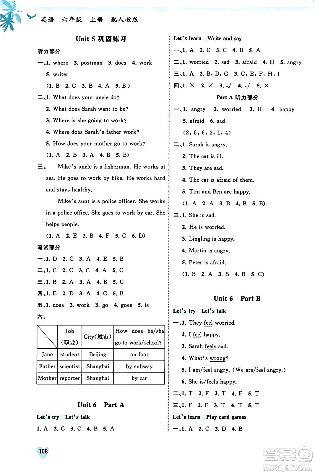 廣西教育出版社2023年秋新課程學(xué)習(xí)與測(cè)評(píng)同步學(xué)習(xí)六年級(jí)英語(yǔ)上冊(cè)人教版答案