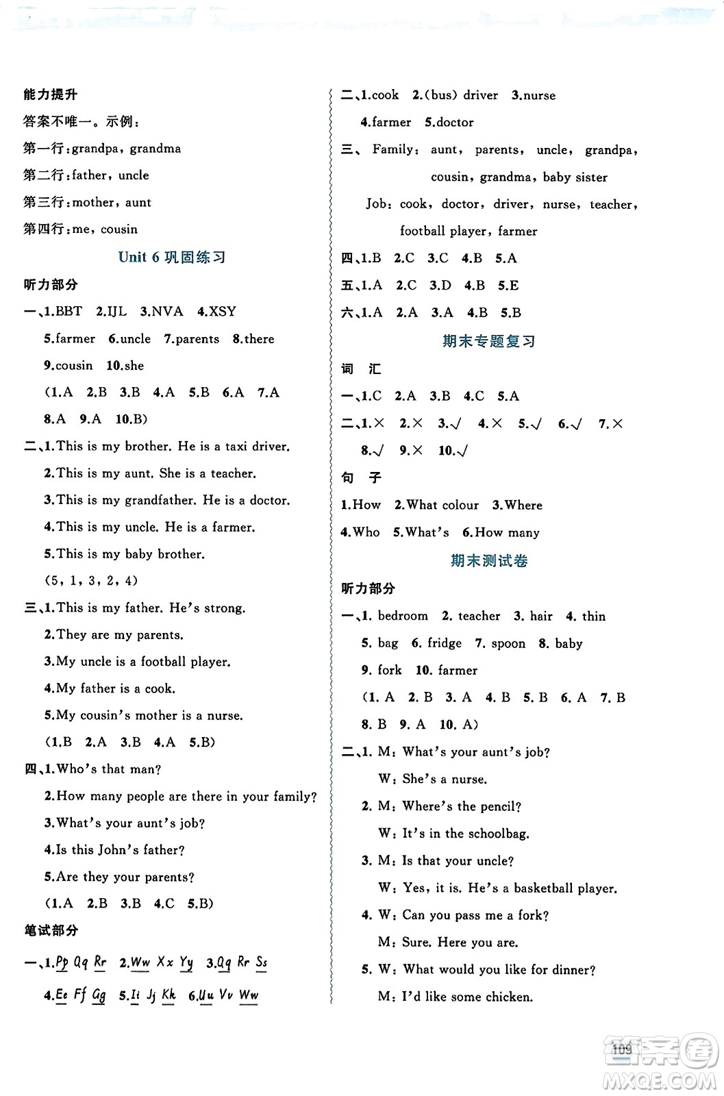 廣西教育出版社2023年秋新課程學(xué)習(xí)與測(cè)評(píng)同步學(xué)習(xí)四年級(jí)英語(yǔ)上冊(cè)人教版答案