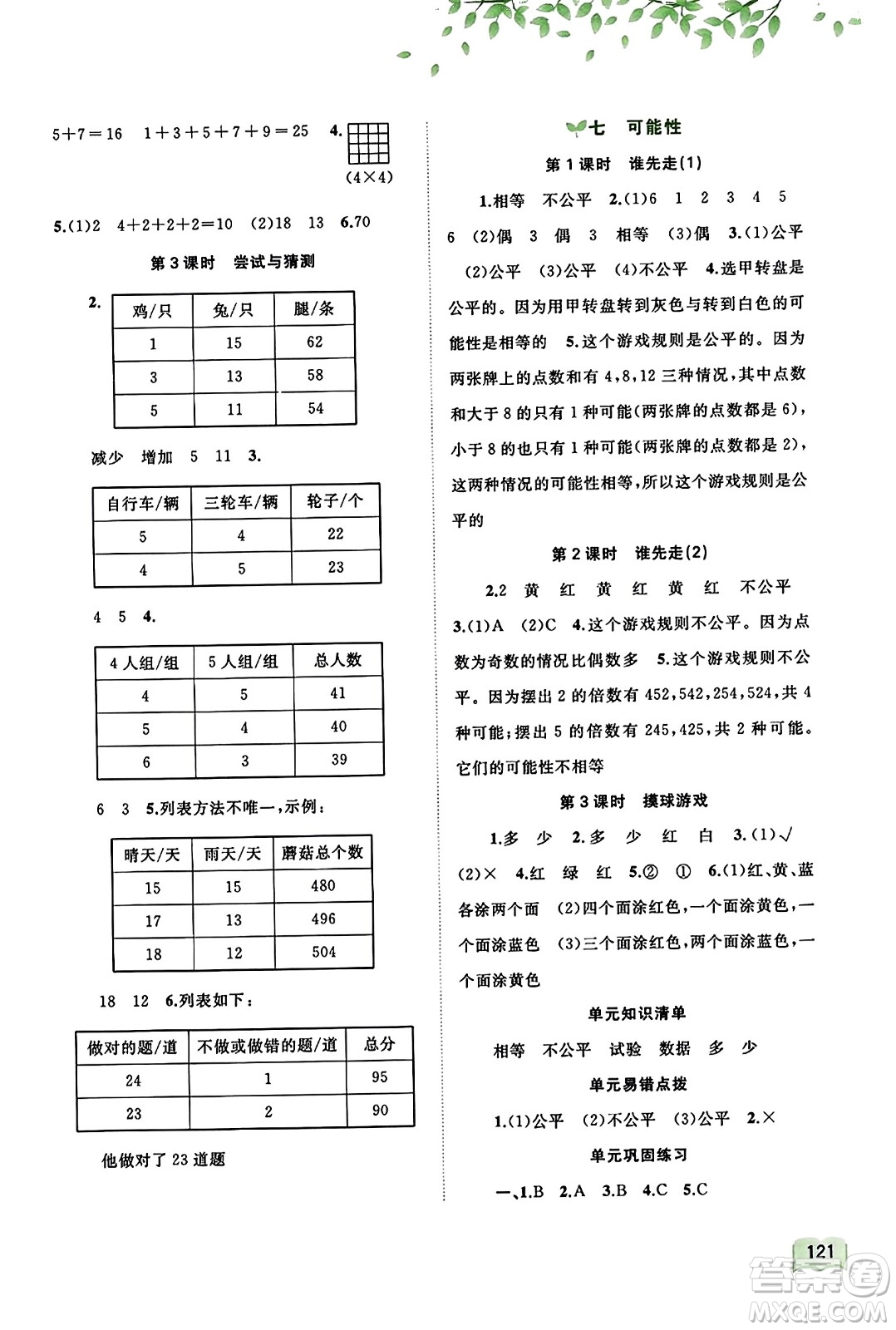 廣西教育出版社2023年秋新課程學習與測評同步學習五年級數(shù)學上冊北師大版答案