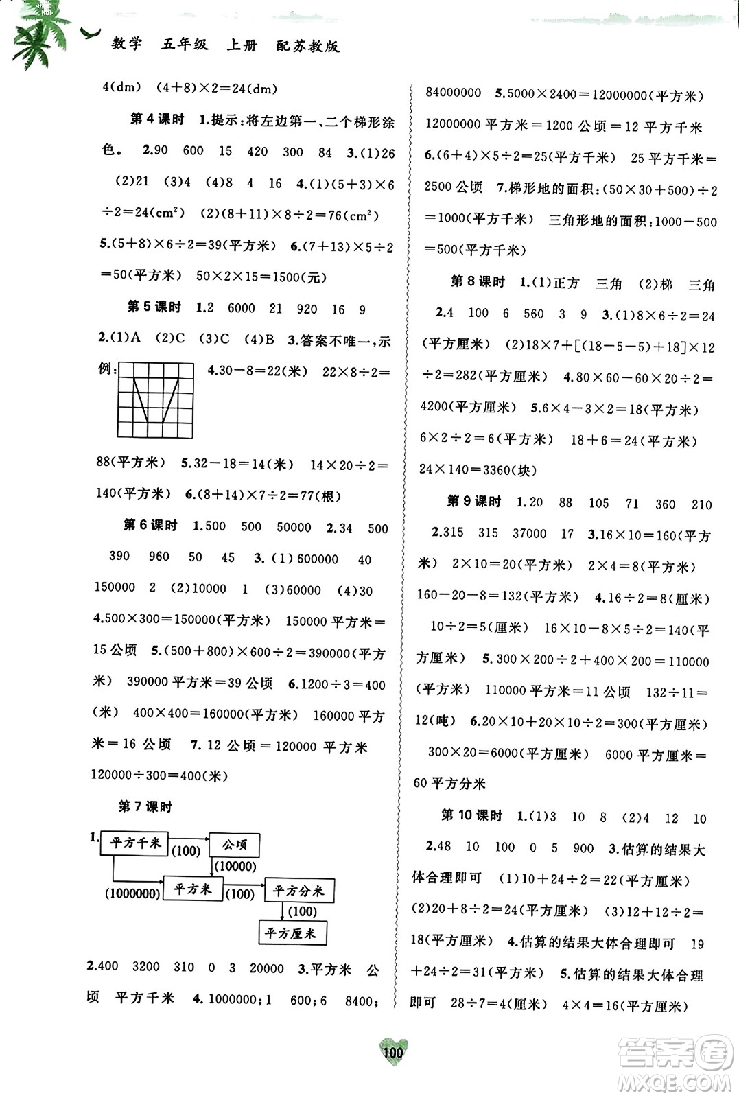 廣西教育出版社2023年秋新課程學習與測評同步學習五年級數(shù)學上冊蘇教版答案