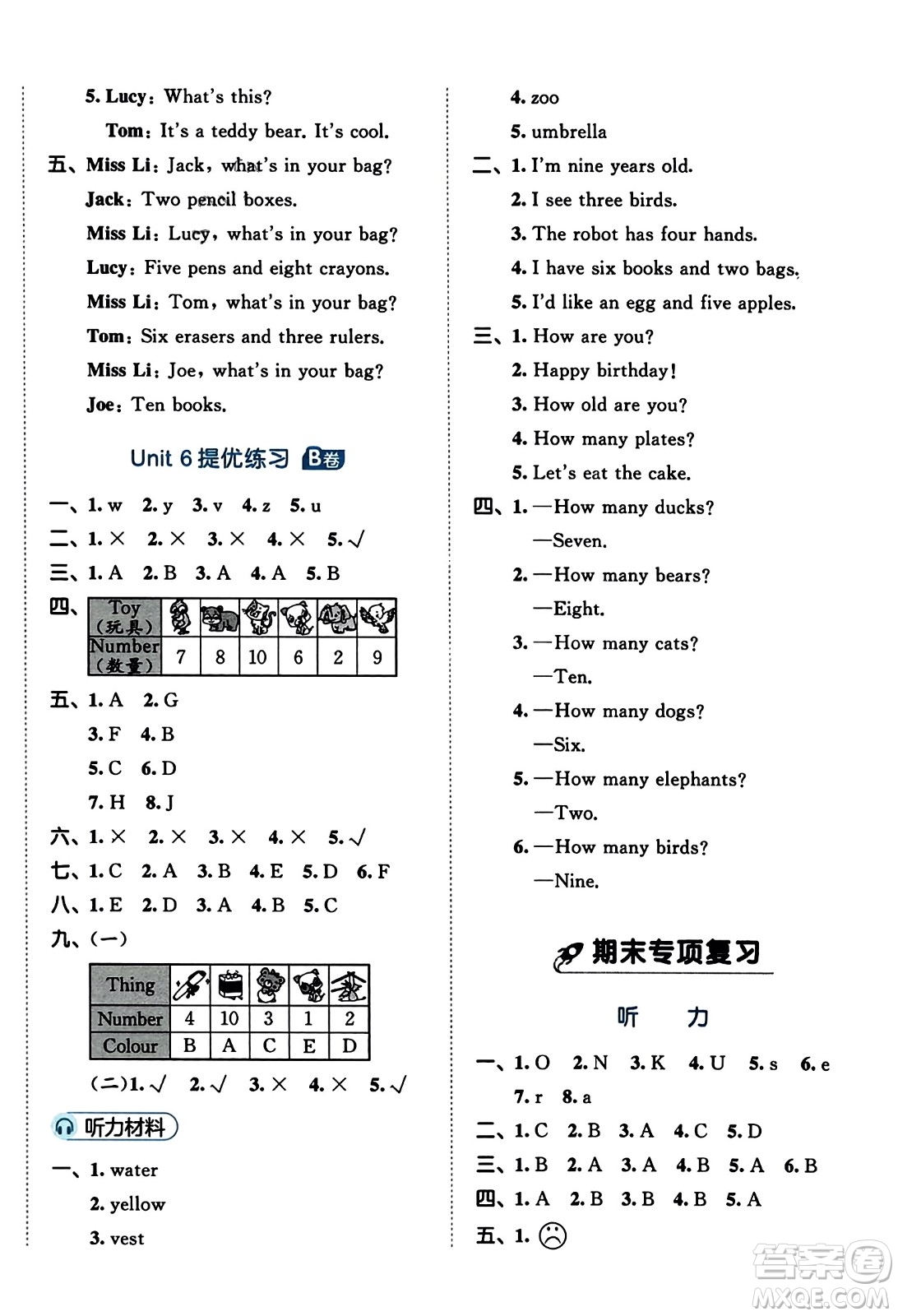 首都師范大學(xué)出版社2023年秋53全優(yōu)卷三年級英語上冊人教PEP版答案