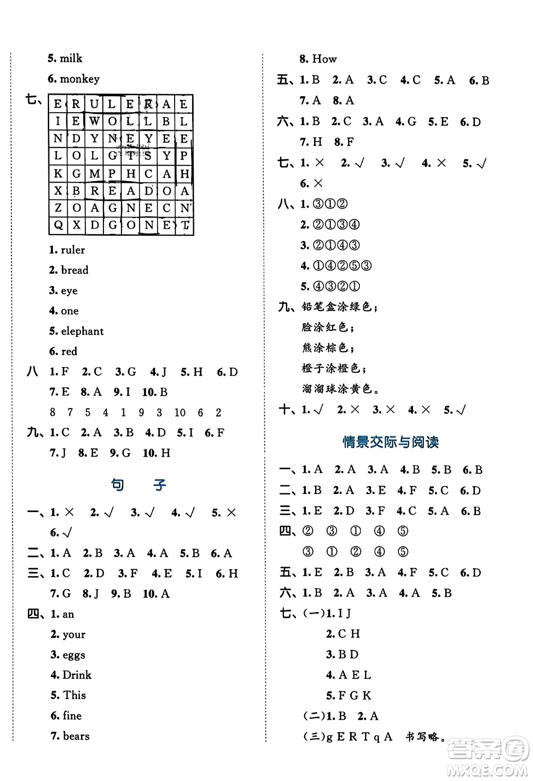 首都師范大學(xué)出版社2023年秋53全優(yōu)卷三年級英語上冊人教PEP版答案