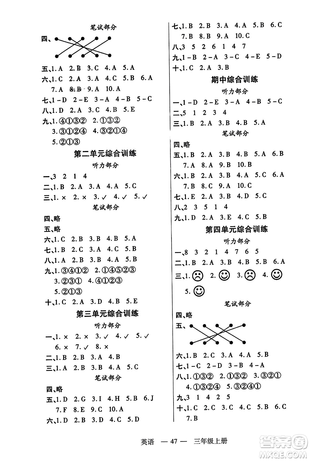 二十一世紀(jì)出版社2023年秋新課程新練習(xí)三年級(jí)英語(yǔ)上冊(cè)人教PEP版答案