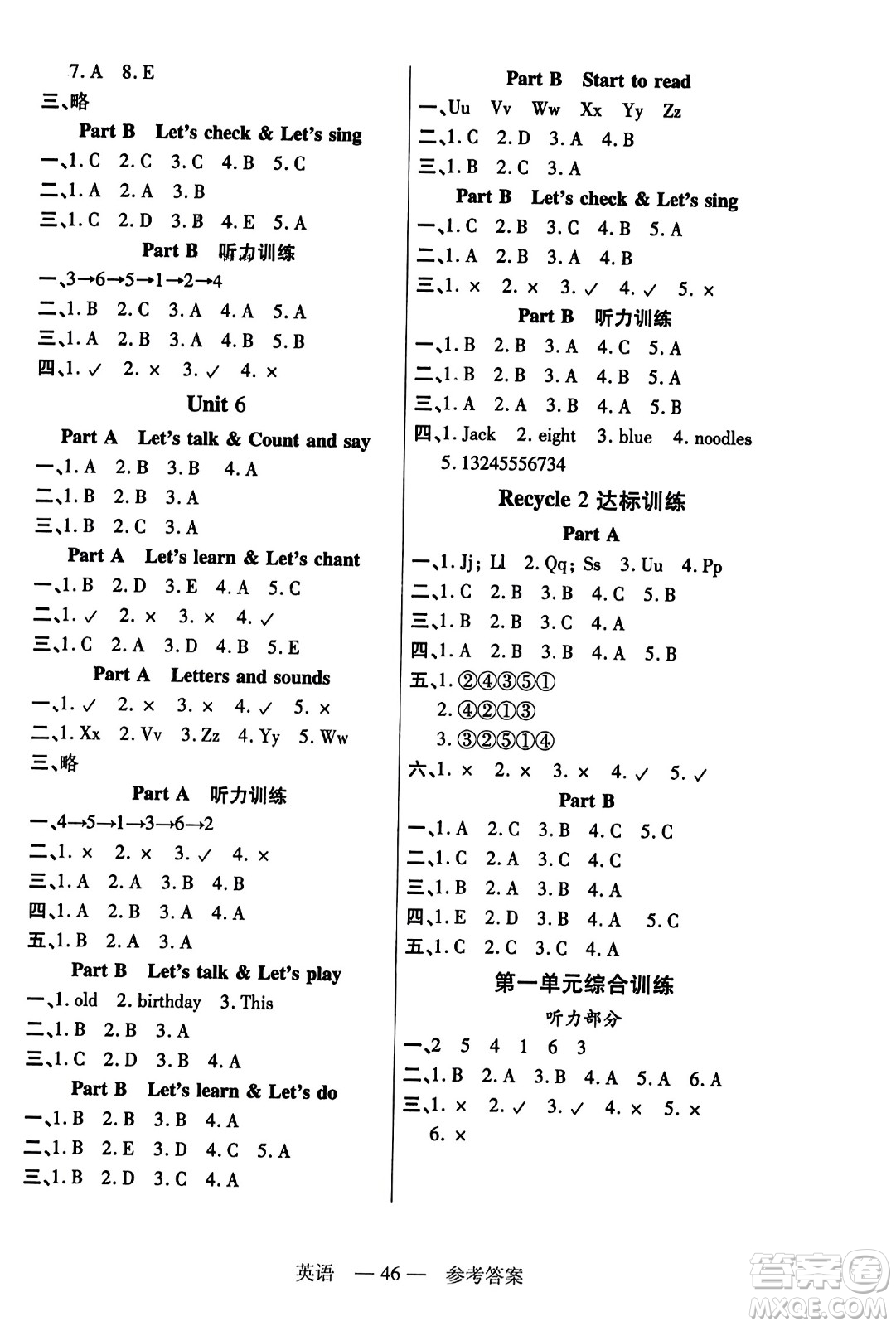 二十一世紀(jì)出版社2023年秋新課程新練習(xí)三年級(jí)英語(yǔ)上冊(cè)人教PEP版答案