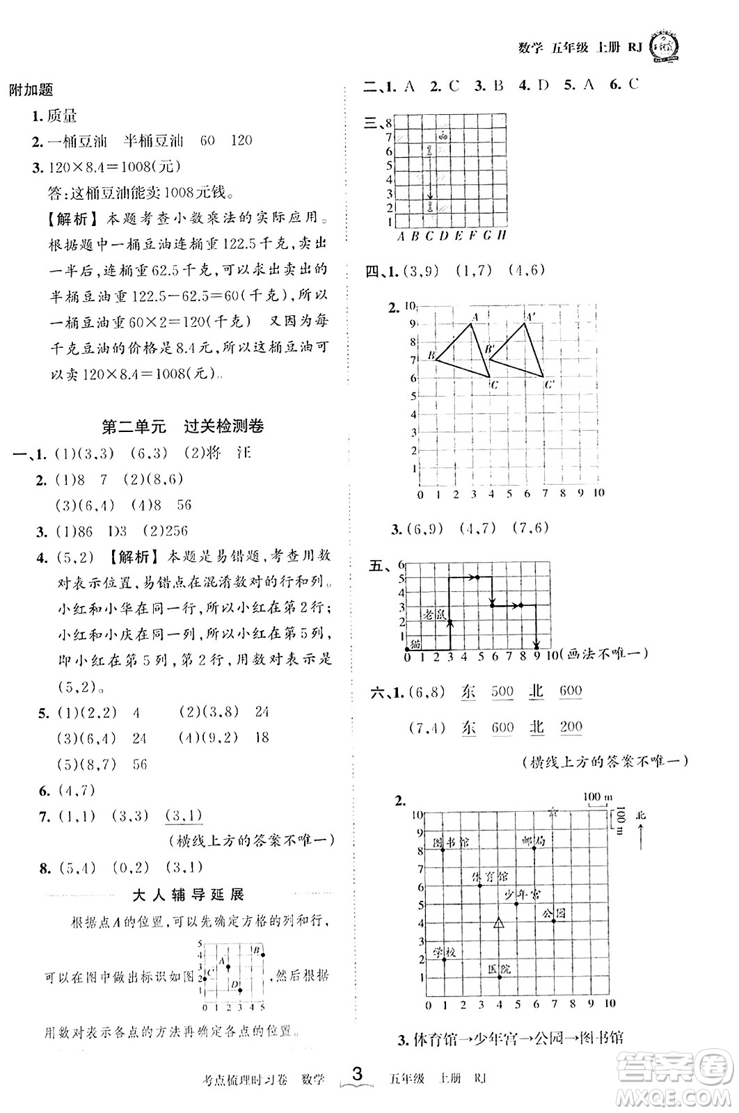 江西人民出版社2023年秋王朝霞考點梳理時習(xí)卷五年級數(shù)學(xué)上冊人教版答案