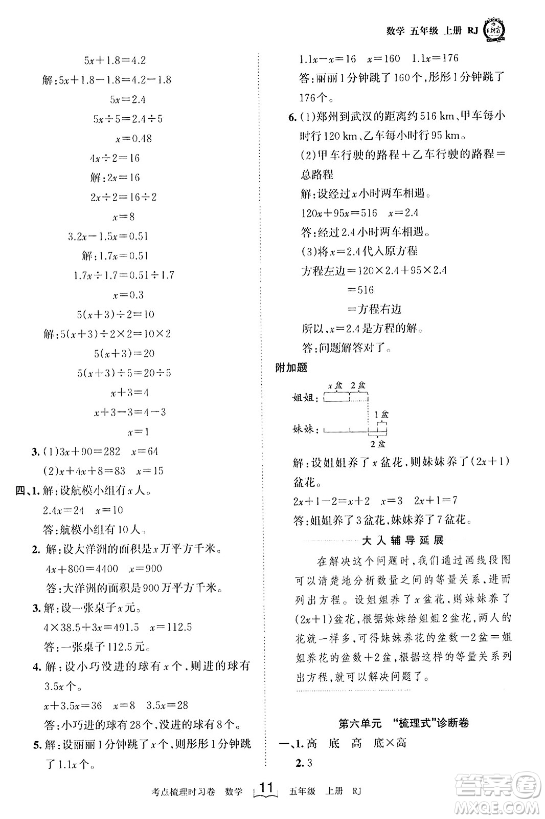 江西人民出版社2023年秋王朝霞考點梳理時習(xí)卷五年級數(shù)學(xué)上冊人教版答案