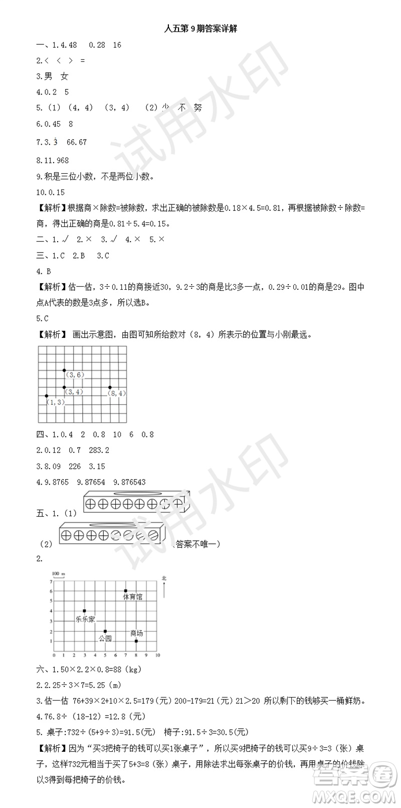 2023年秋學(xué)習(xí)方法報(bào)小學(xué)數(shù)學(xué)五年級上冊第9-12期人教版參考答案