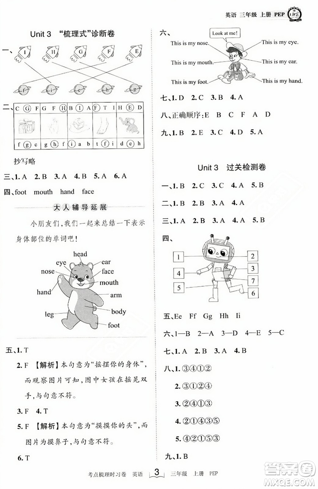 江西人民出版社2023年秋王朝霞考點(diǎn)梳理時(shí)習(xí)卷三年級(jí)英語上冊(cè)人教PEP版答案