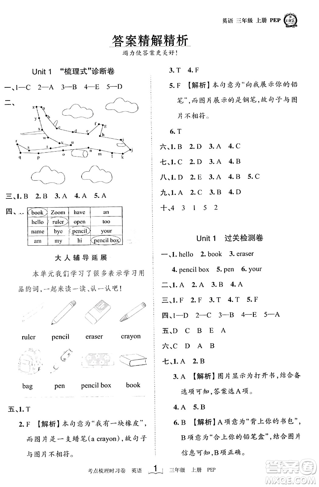 江西人民出版社2023年秋王朝霞考點(diǎn)梳理時(shí)習(xí)卷三年級(jí)英語上冊(cè)人教PEP版答案