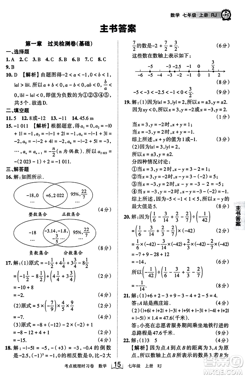 江西人民出版社2023年秋王朝霞考點(diǎn)梳理時(shí)習(xí)卷七年級(jí)數(shù)學(xué)上冊(cè)人教版答案