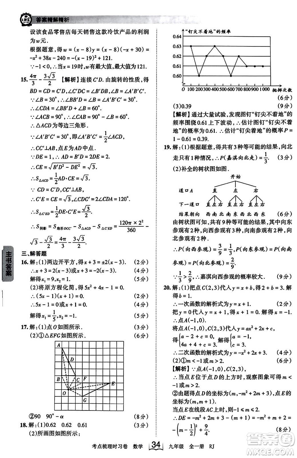 江西人民出版社2023年秋王朝霞考點梳理時習(xí)卷九年級數(shù)學(xué)全一冊人教版答案