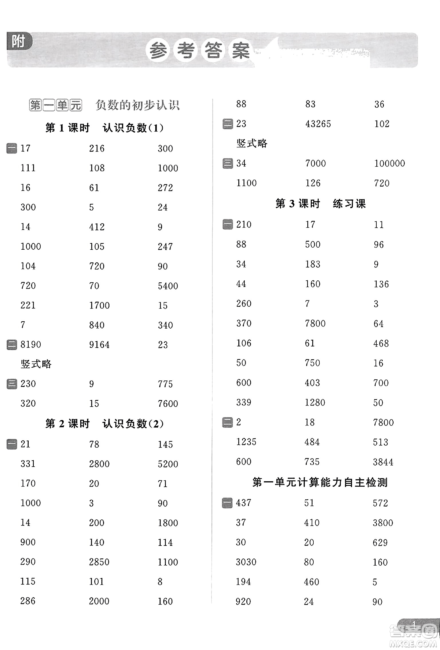 北京教育出版社2023年秋亮點(diǎn)給力計(jì)算天天練五年級數(shù)學(xué)上冊江蘇版答案