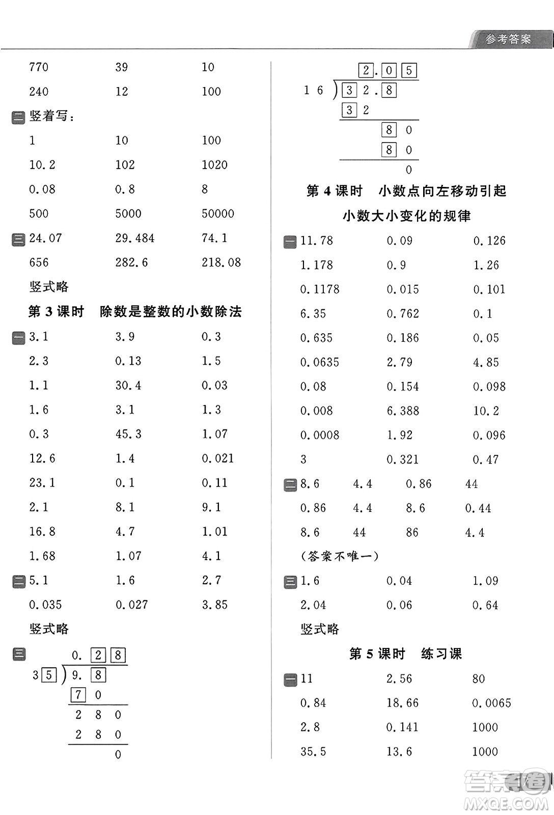 北京教育出版社2023年秋亮點(diǎn)給力計(jì)算天天練五年級數(shù)學(xué)上冊江蘇版答案