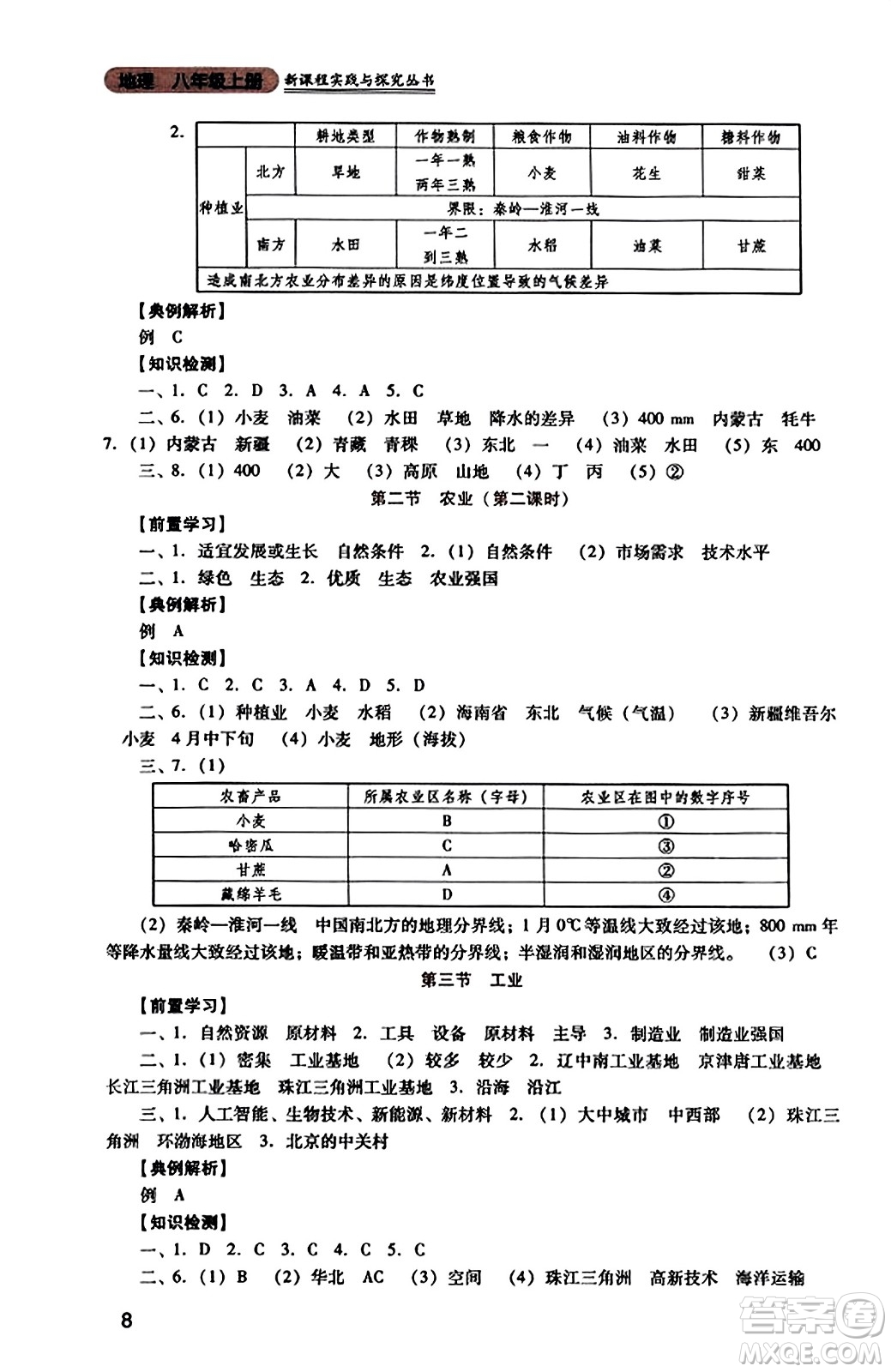 四川教育出版社2023年秋新課程實(shí)踐與探究叢書八年級(jí)地理上冊(cè)人教版答案