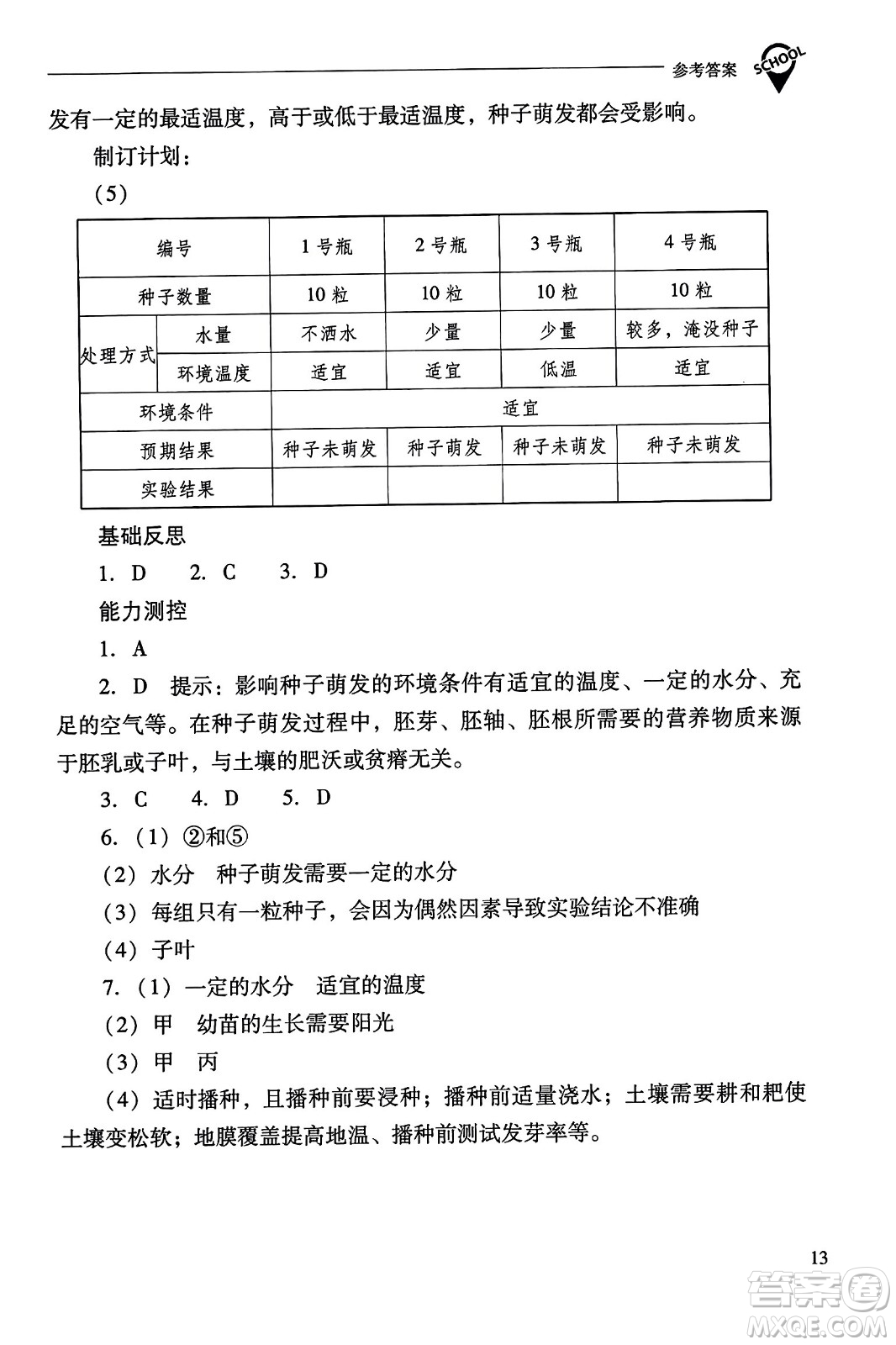 山西教育出版社2023年秋新課程問題解決導(dǎo)學(xué)方案七年級生物上冊人教版答案