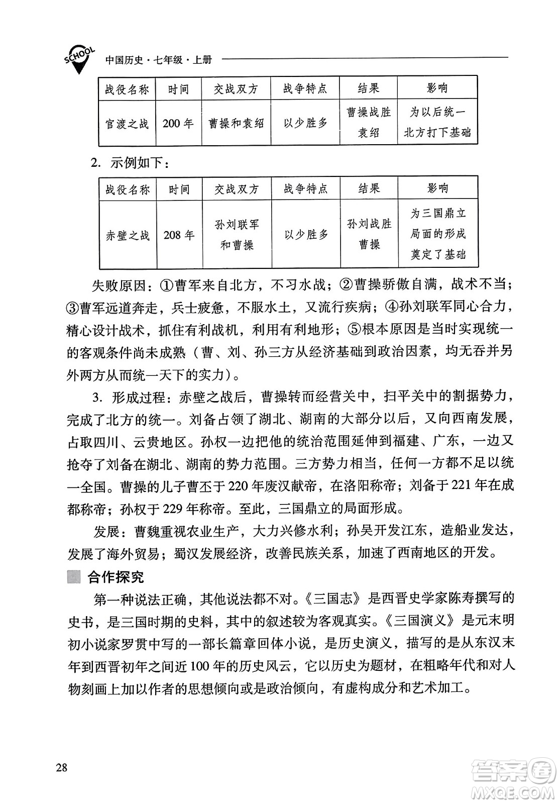 山西教育出版社2023年秋新課程問題解決導(dǎo)學(xué)方案七年級歷史上冊人教版答案