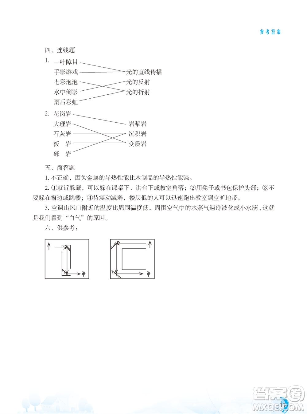 江蘇鳳凰教育出版社2023年小學(xué)科學(xué)實(shí)驗(yàn)冊五年級上冊蘇教版雙色版參考答案