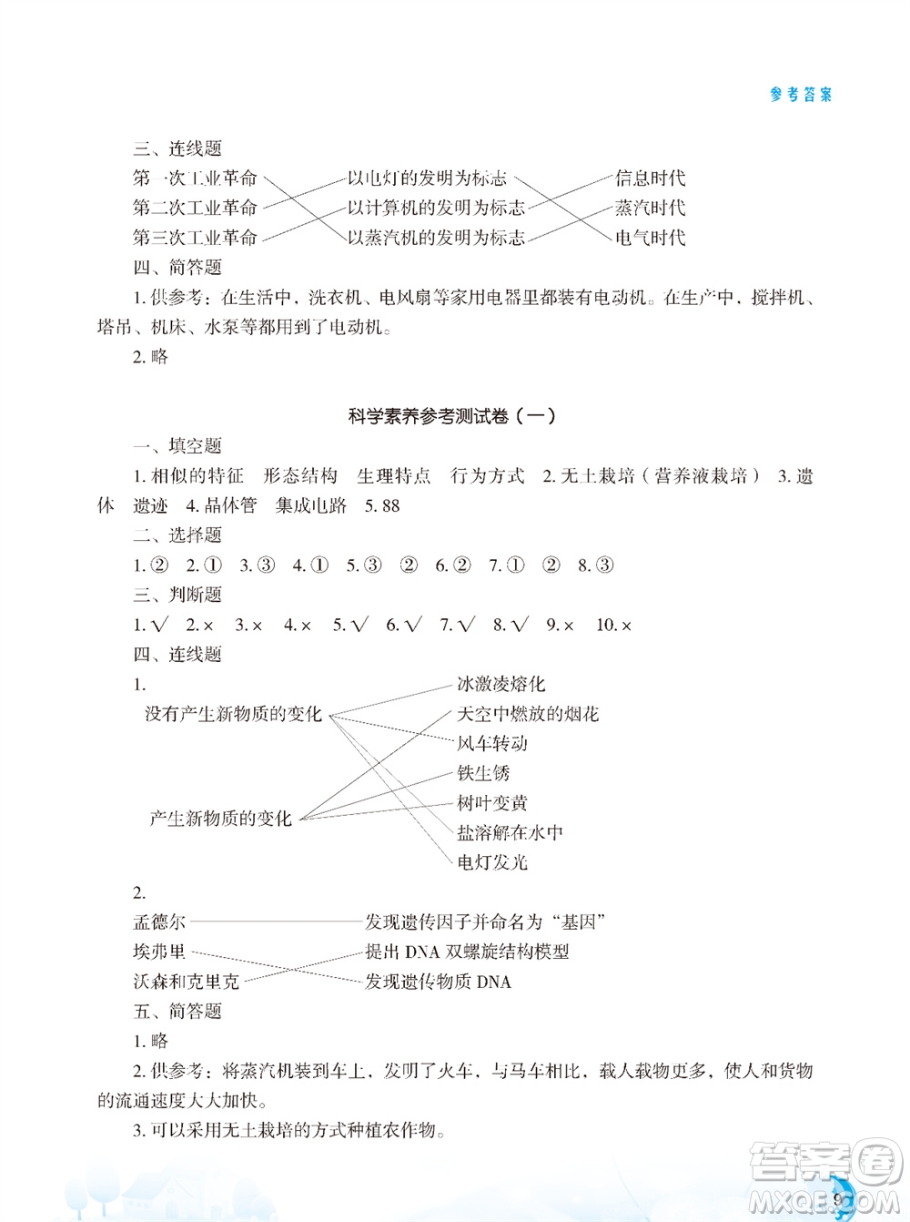 江蘇鳳凰教育出版社2023年小學(xué)科學(xué)實驗冊六年級上冊蘇教版雙色版參考答案