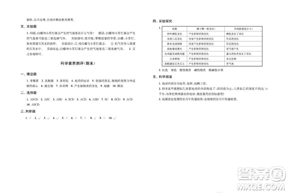 江蘇鳳凰教育出版社2023年小學(xué)科學(xué)實驗冊六年級上冊蘇教版雙色版參考答案