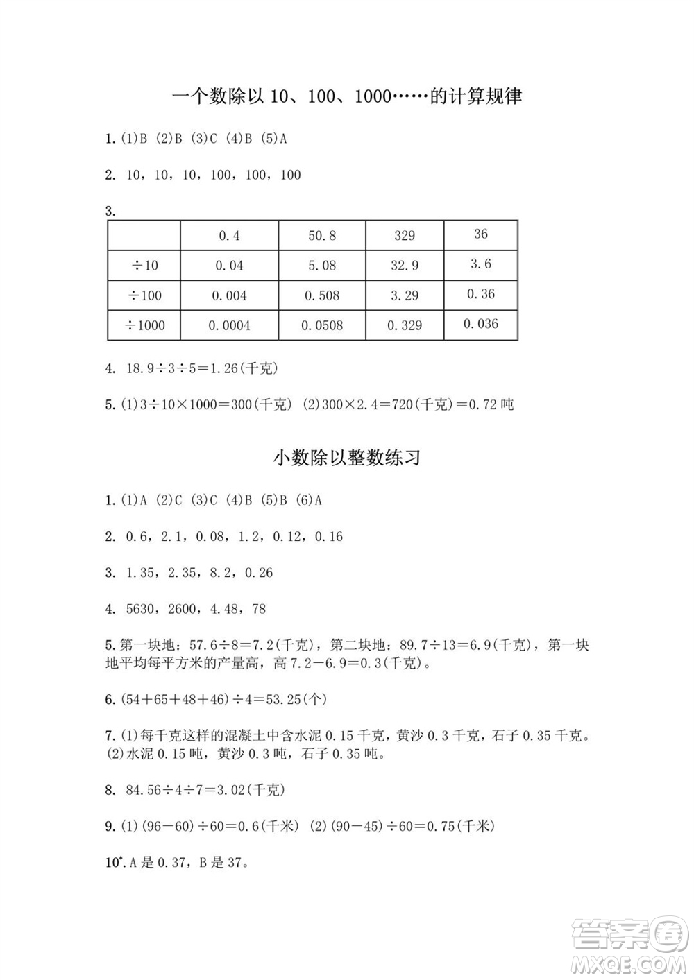 江蘇鳳凰教育出版社2023年秋練習(xí)與測(cè)試小學(xué)數(shù)學(xué)五年級(jí)上冊(cè)蘇教版提優(yōu)版參考答案