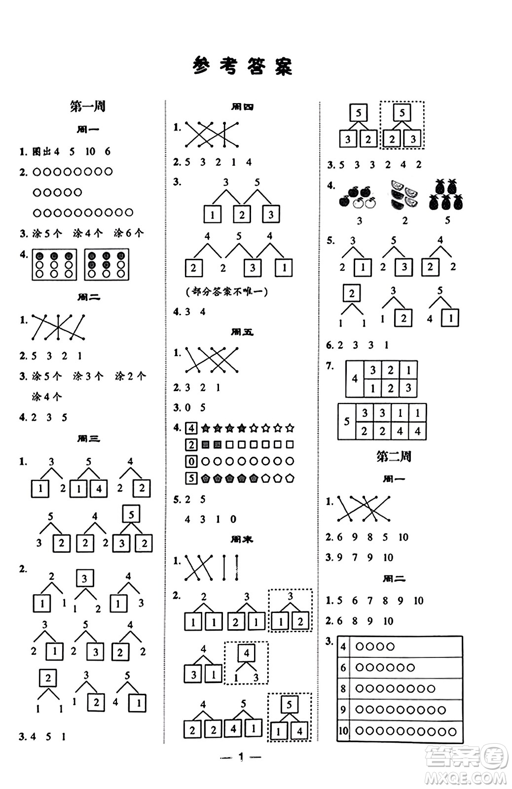 河海大學出版社2023年秋學霸計算達人一年級數(shù)學上冊青島版答案