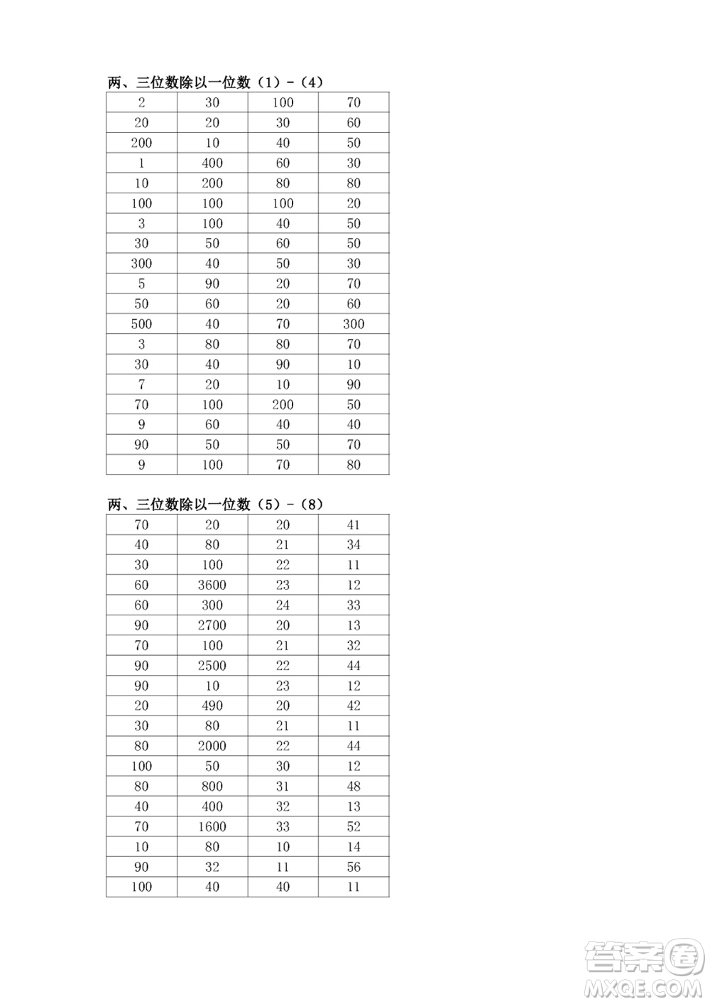 江蘇鳳凰教育出版社2023年秋口算練習冊三年級數(shù)學上冊蘇教版參考答案