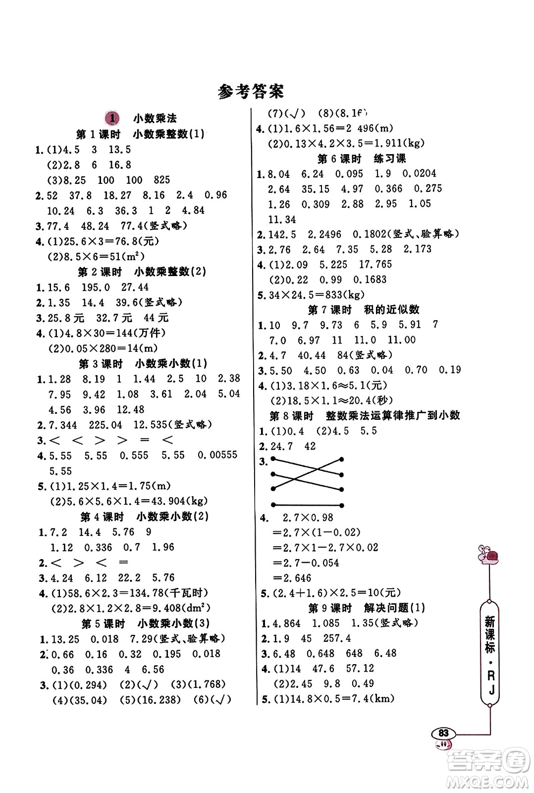 山東畫報(bào)出版社2023年秋應(yīng)用題天天練五年級數(shù)學(xué)上冊人教版答案