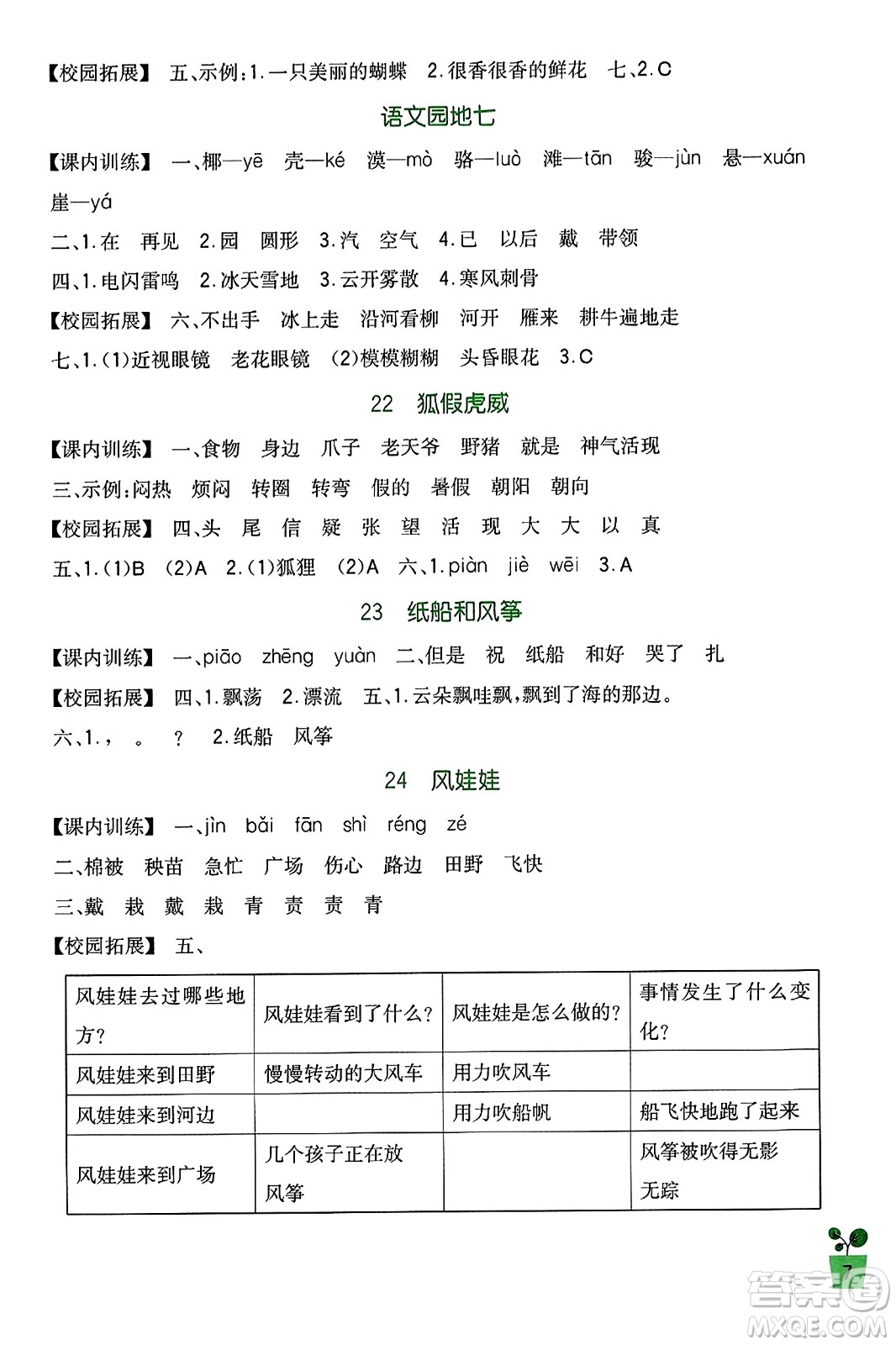 四川教育出版社2023年秋新課標(biāo)小學(xué)生學(xué)習(xí)實(shí)踐園地二年級(jí)語(yǔ)文上冊(cè)人教版答案