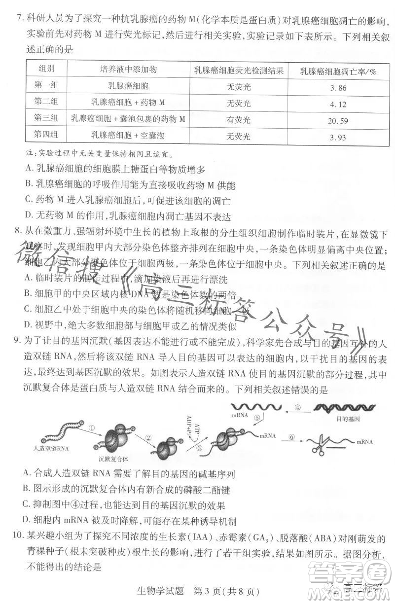 皖豫名校聯(lián)盟2024屆高中畢業(yè)班第一次考試生物學(xué)試卷答案