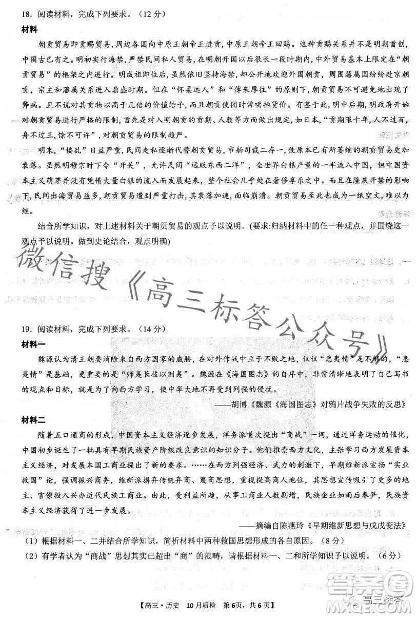 2024徽師聯(lián)盟高三10月質(zhì)量檢測卷歷史試卷答案