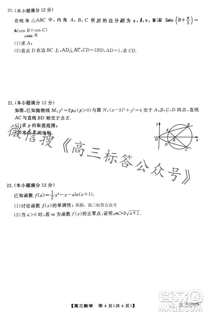 金科大聯(lián)考2024屆高三10月質(zhì)量檢測數(shù)學(xué)試卷答案