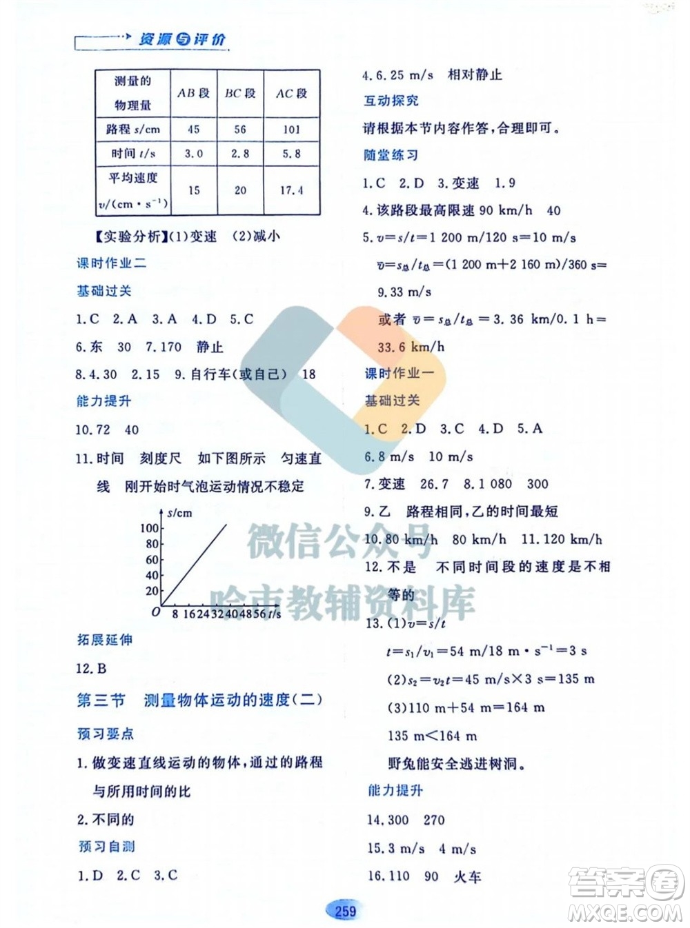 黑龍江教育出版社2023年秋資源與評價(jià)八年級物理上冊教科版參考答案