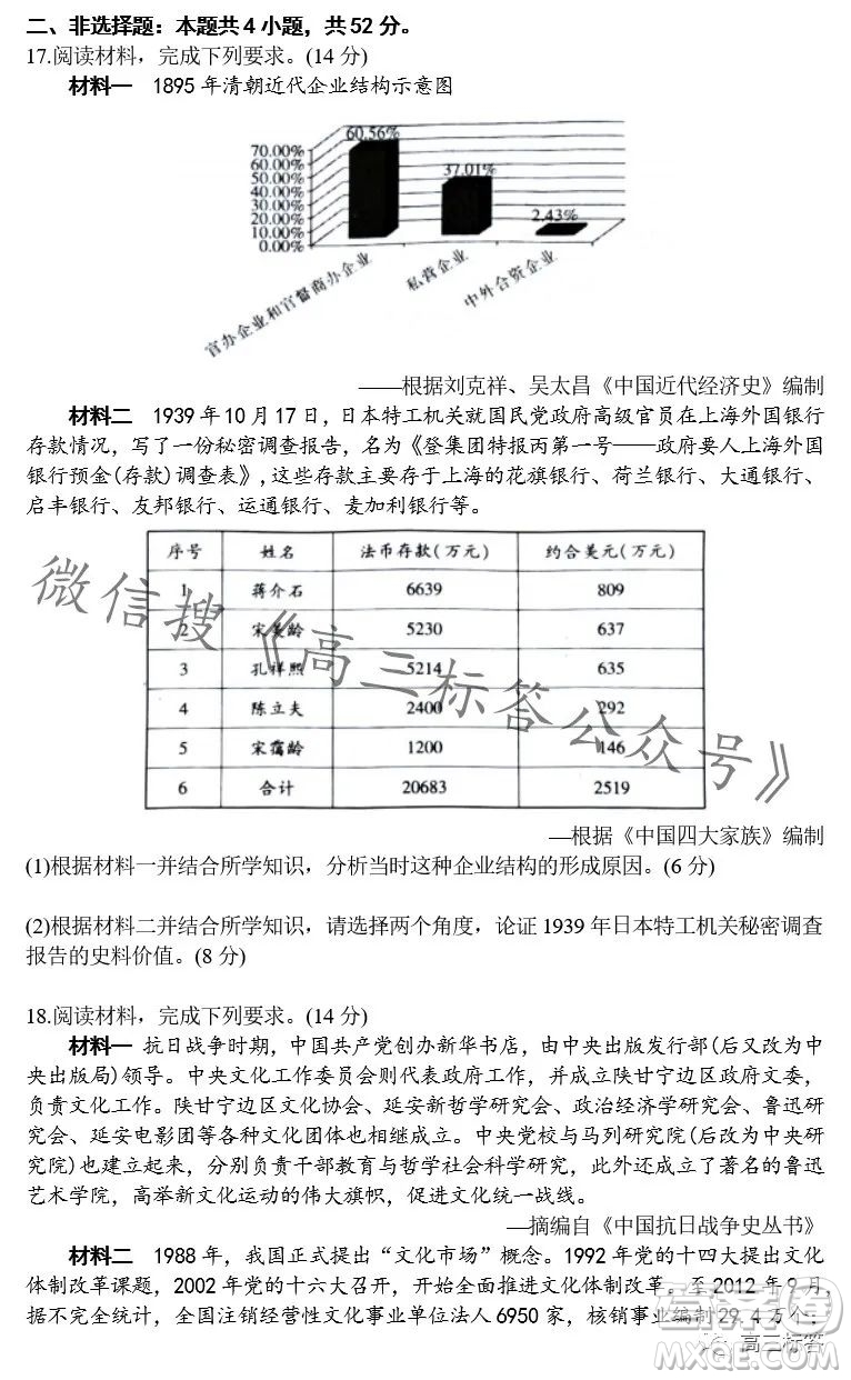 江西穩(wěn)派2024屆高三10月統(tǒng)一調(diào)研測試歷史試卷答案