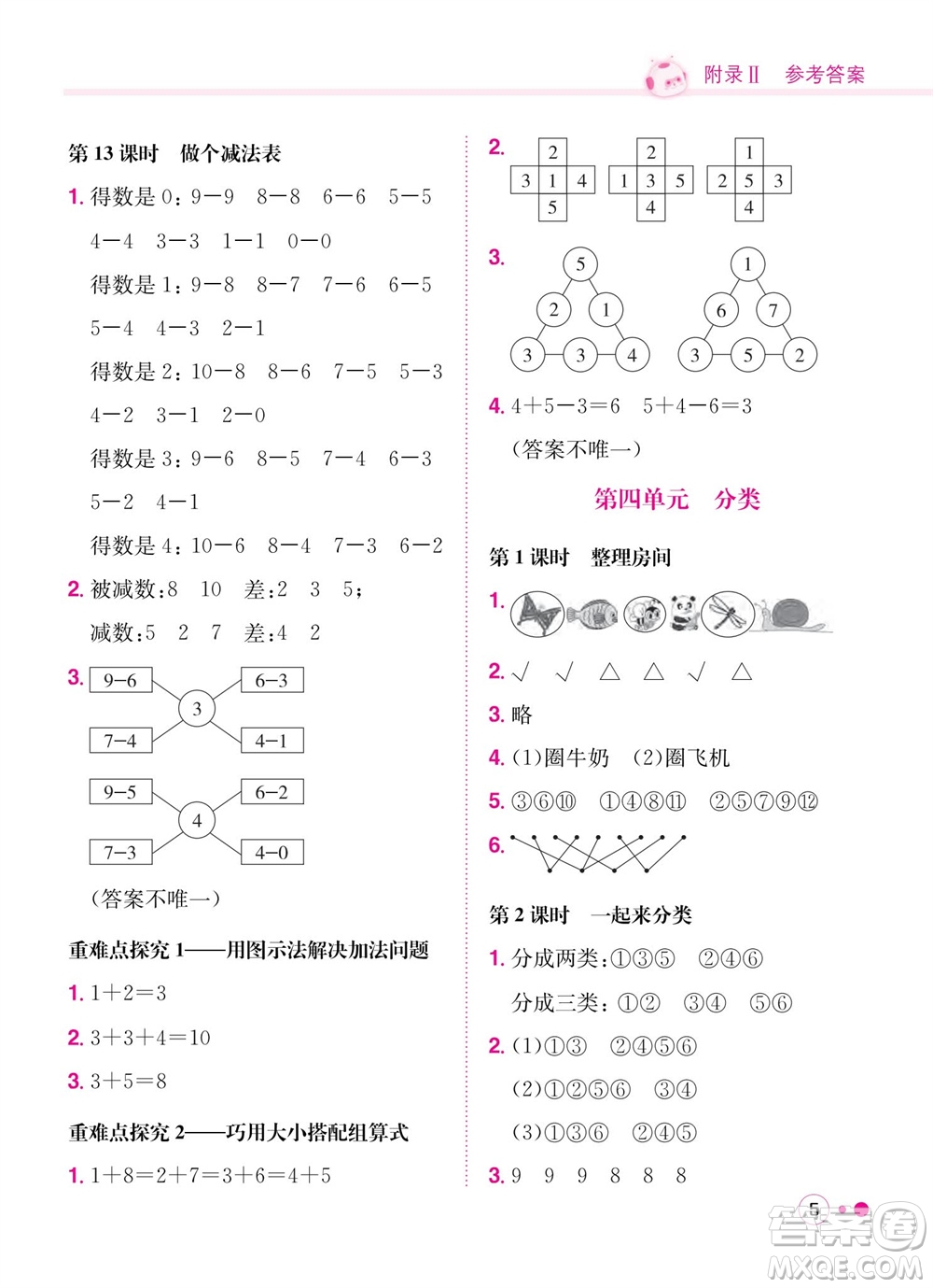 龍門(mén)書(shū)局2023年秋黃岡小狀元練重點(diǎn)培優(yōu)同步作業(yè)一年級(jí)數(shù)學(xué)上冊(cè)北師大版參考答案