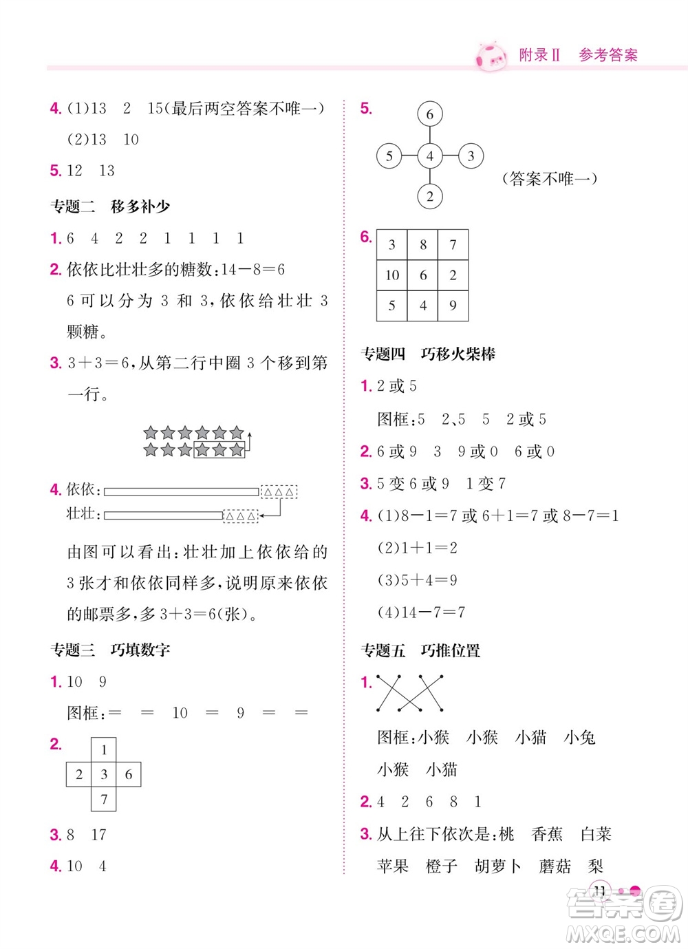 龍門(mén)書(shū)局2023年秋黃岡小狀元練重點(diǎn)培優(yōu)同步作業(yè)一年級(jí)數(shù)學(xué)上冊(cè)北師大版參考答案