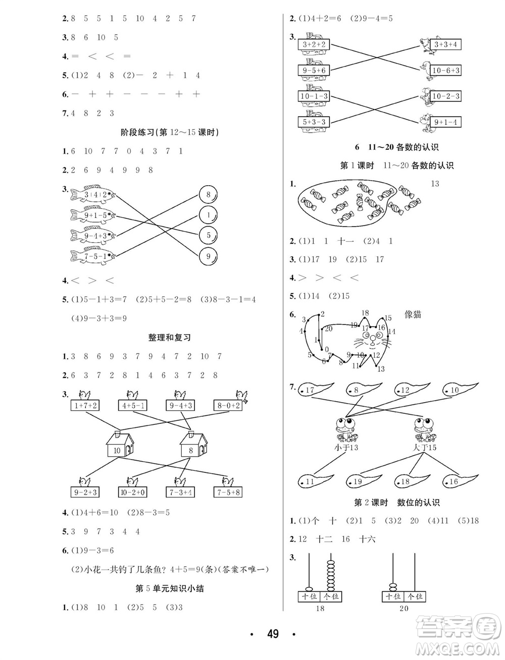 合肥工業(yè)大學(xué)出版社2023年秋七天學(xué)練考一年級數(shù)學(xué)上冊人教版參考答案