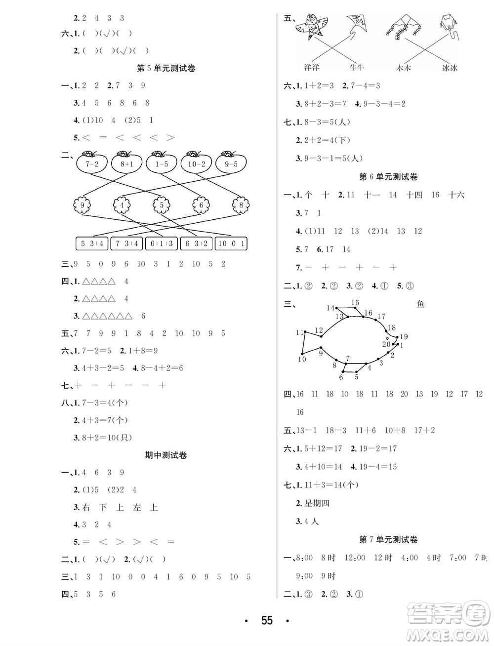 合肥工業(yè)大學(xué)出版社2023年秋七天學(xué)練考一年級數(shù)學(xué)上冊人教版參考答案