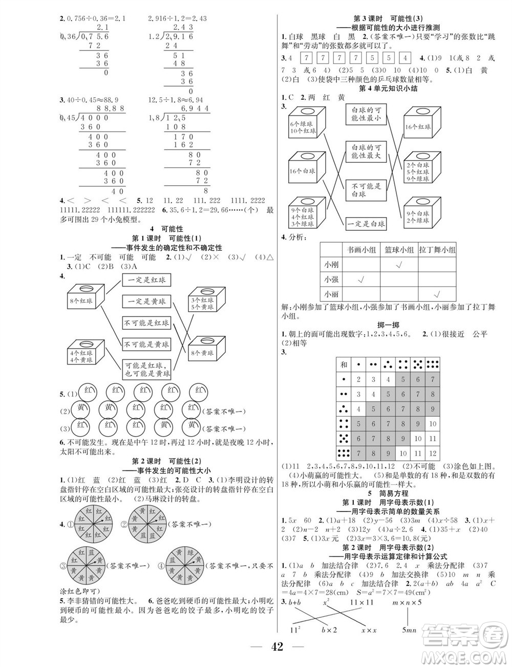 合肥工業(yè)大學(xué)出版社2023年秋七天學(xué)練考五年級(jí)數(shù)學(xué)上冊(cè)人教版參考答案