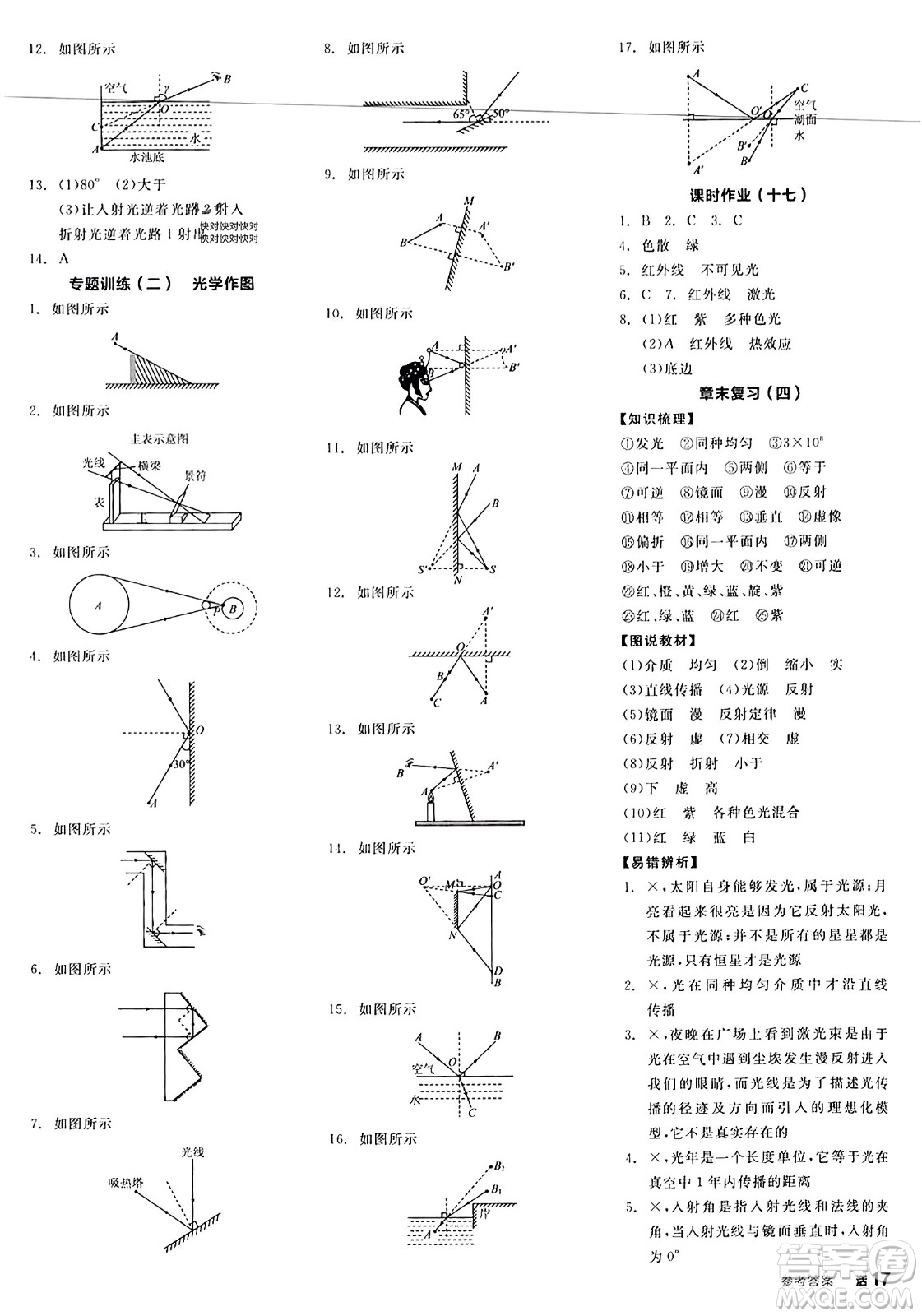 陽(yáng)光出版社2023年秋全品學(xué)練考八年級(jí)物理上冊(cè)人教版答案