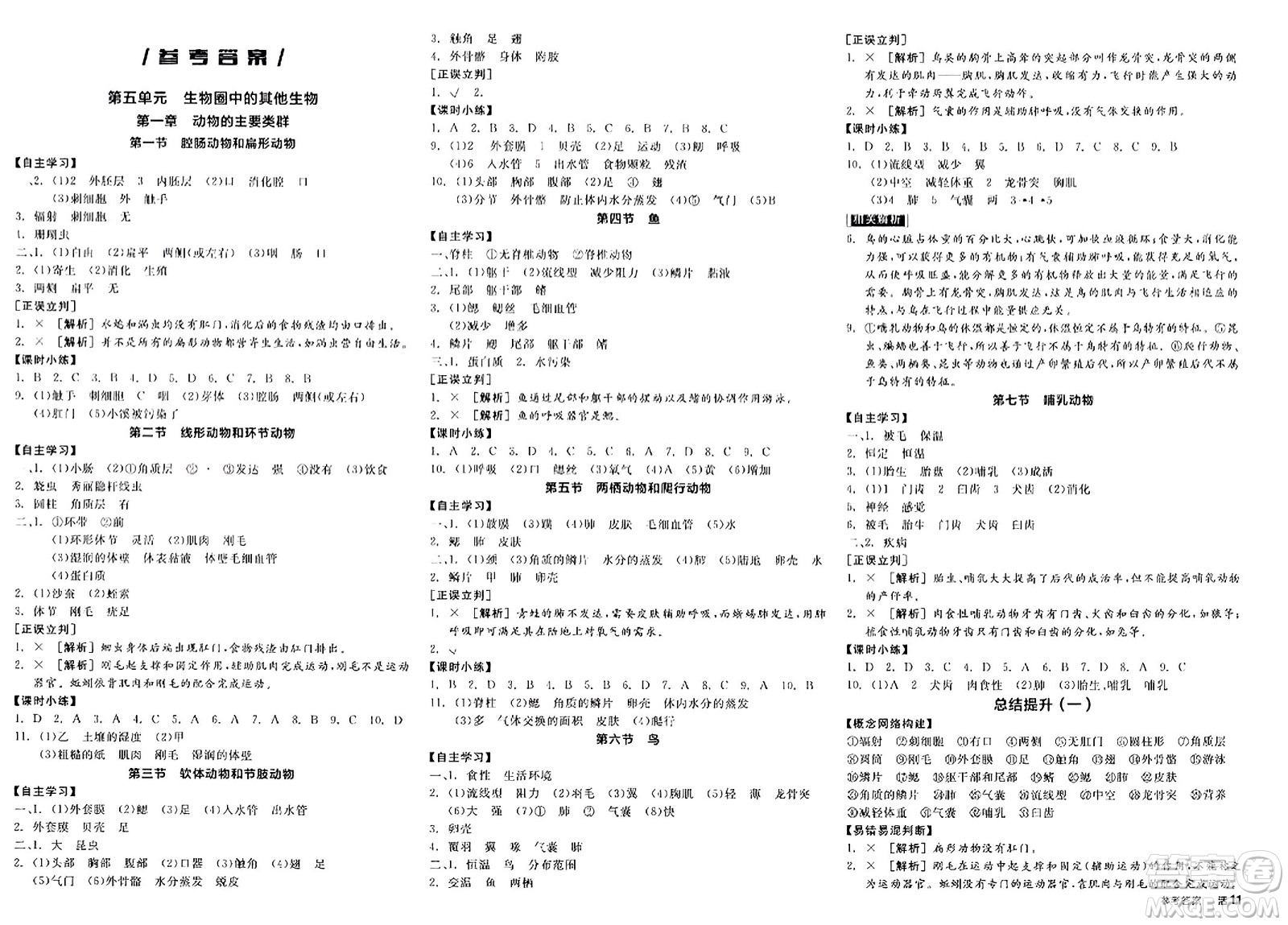 陽光出版社2023年秋全品學(xué)練考八年級生物上冊人教版答案