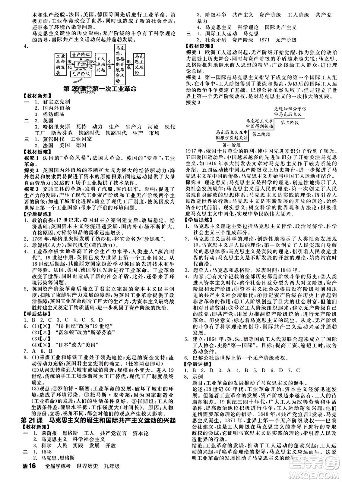 天津人民出版社2023年秋全品學(xué)練考九年級(jí)世界歷史上冊(cè)通用版答案