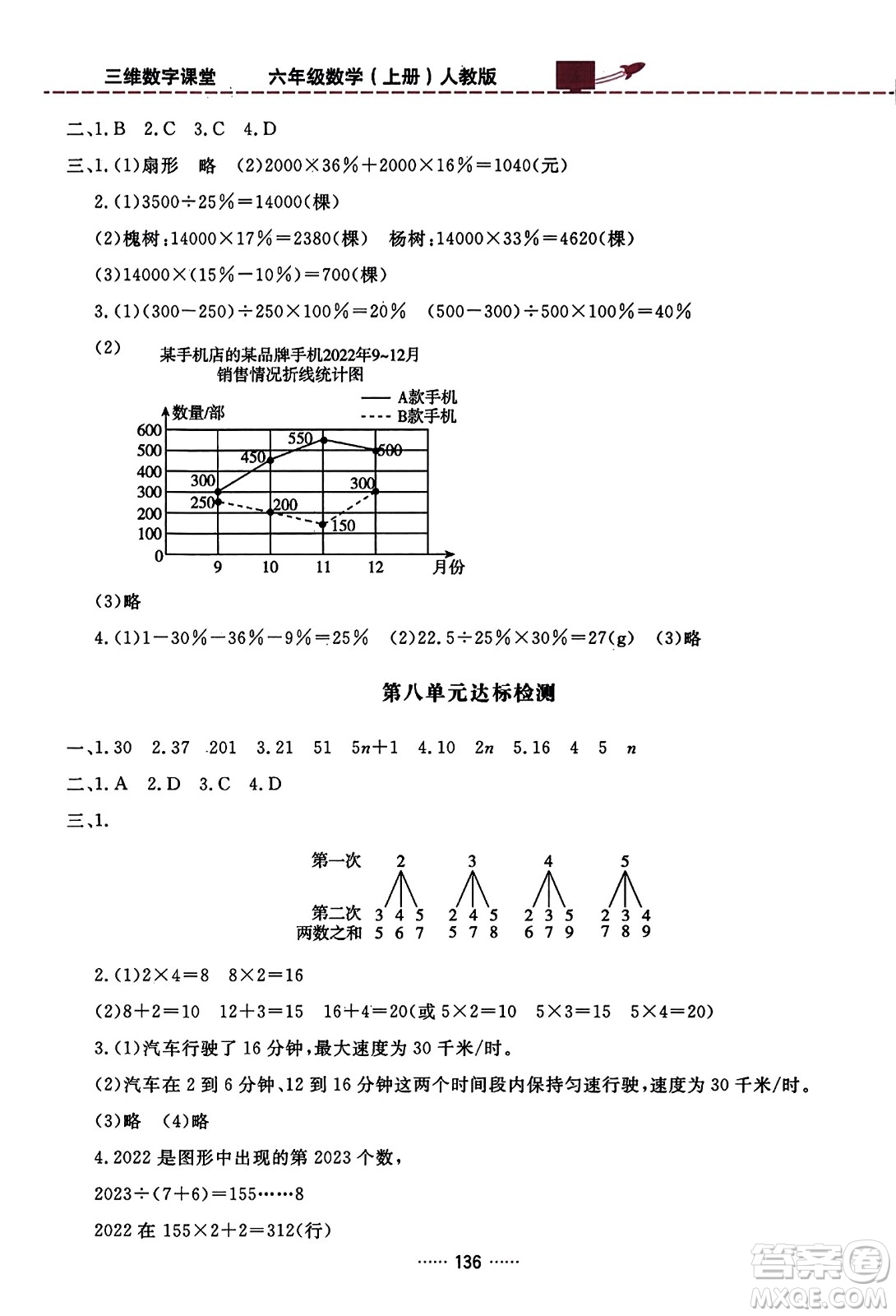 吉林教育出版社2023年秋三維數(shù)字課堂六年級數(shù)學上冊人教版答案