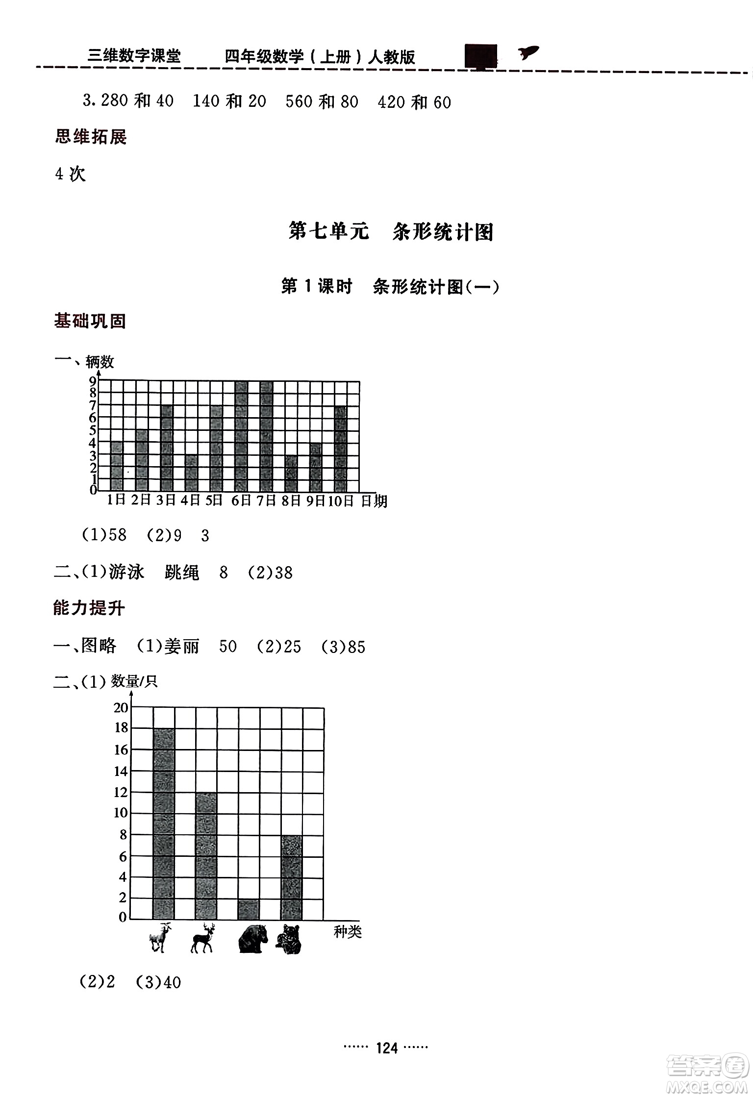 吉林教育出版社2023年秋三維數(shù)字課堂四年級數(shù)學上冊人教版答案