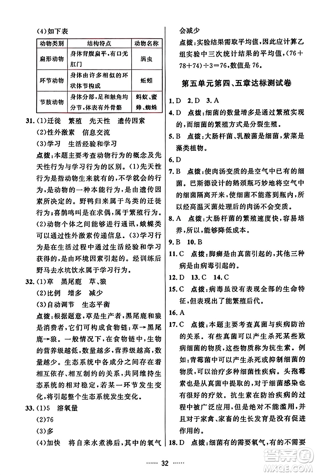 吉林教育出版社2023年秋三維數(shù)字課堂八年級(jí)生物上冊(cè)人教版答案