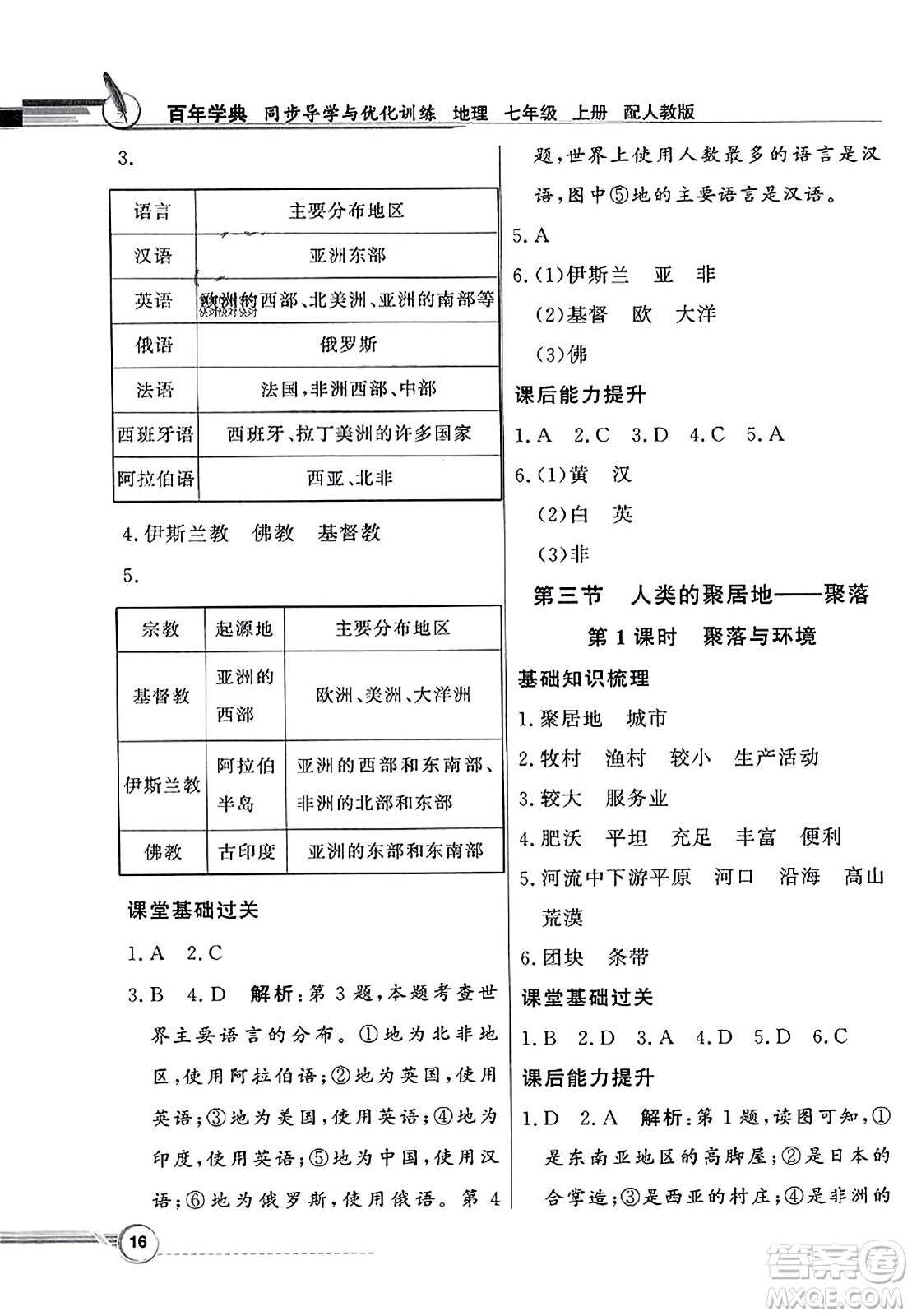 人民教育出版社2023年秋同步導(dǎo)學(xué)與優(yōu)化訓(xùn)練七年級(jí)地理上冊(cè)人教版答案