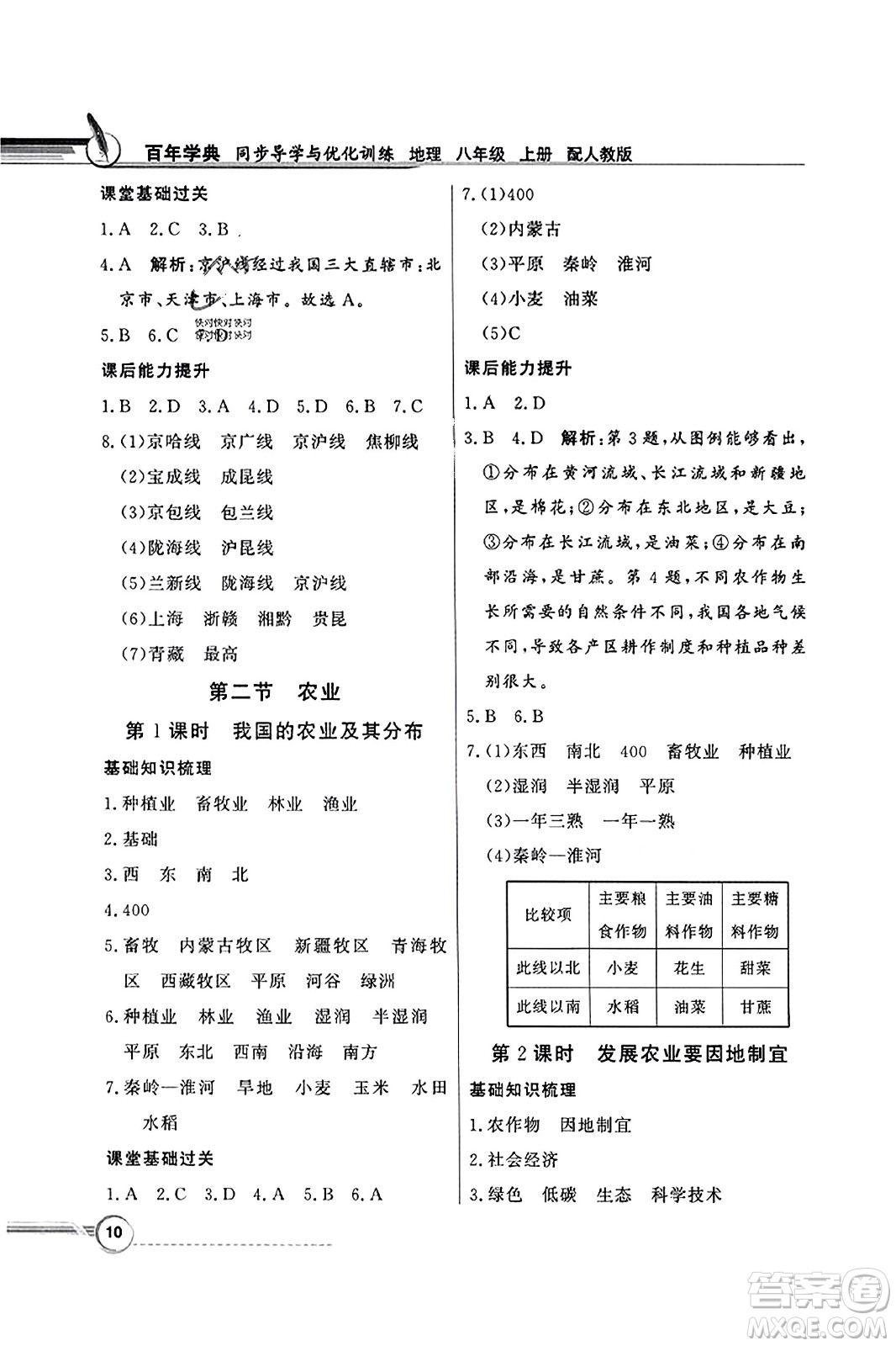 人民教育出版社2023年秋同步導(dǎo)學(xué)與優(yōu)化訓(xùn)練八年級地理上冊人教版答案