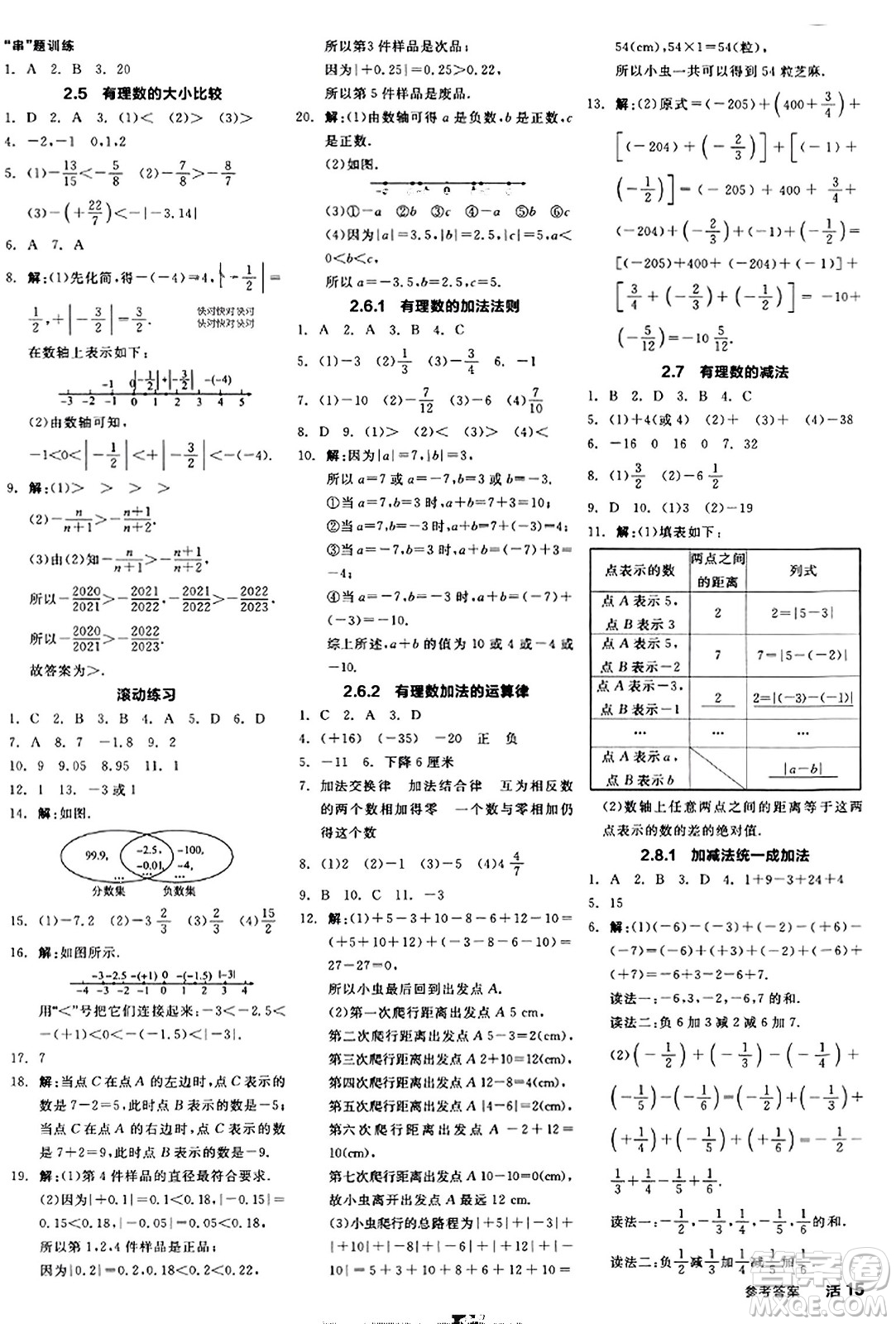 陽光出版社2023年秋全品學(xué)練考作業(yè)手冊七年級數(shù)學(xué)上冊華師版答案