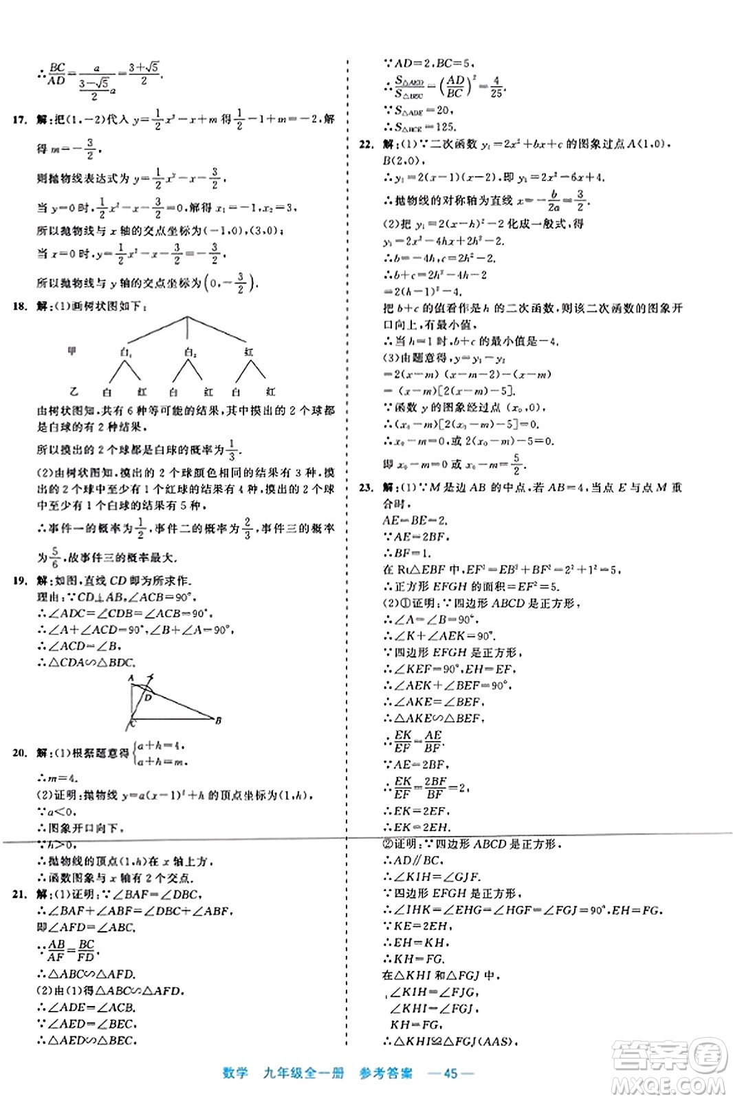 浙江工商大學出版社2023年秋精彩練習就練這一本九年級數學全一冊通用版答案