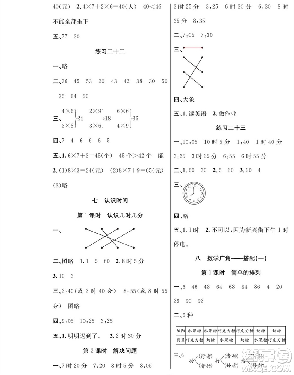 團(tuán)結(jié)出版社2023年秋課堂制勝課時(shí)作業(yè)二年級(jí)數(shù)學(xué)上冊(cè)人教版參考答案