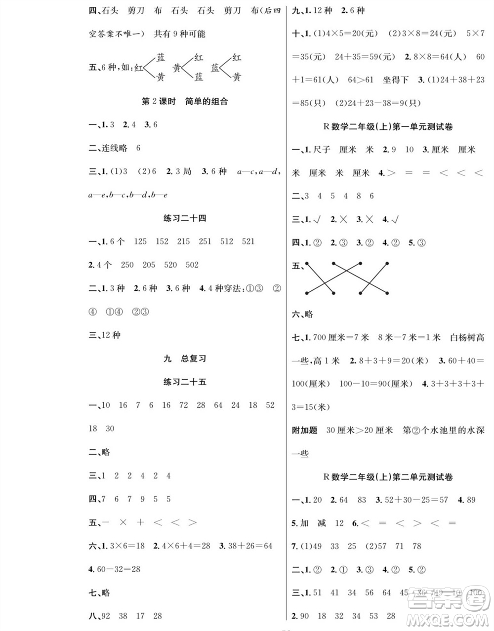 團(tuán)結(jié)出版社2023年秋課堂制勝課時(shí)作業(yè)二年級(jí)數(shù)學(xué)上冊(cè)人教版參考答案